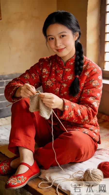 红碎花袄、麻花辫，炕头织线的她，是农村旧时光里的温柔