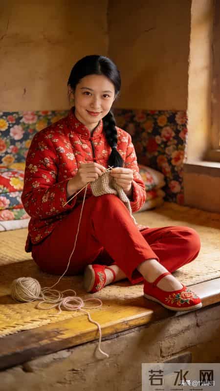 红碎花袄、麻花辫，炕头织线的她，是农村旧时光里的温柔