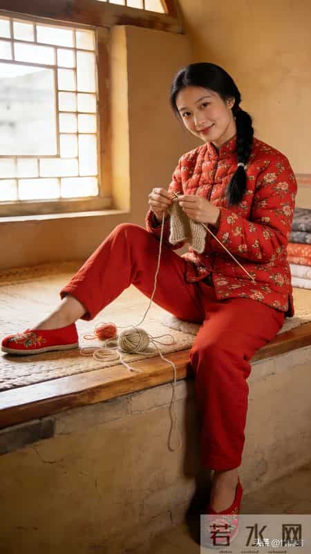 红碎花袄、麻花辫，炕头织线的她，是农村旧时光里的温柔