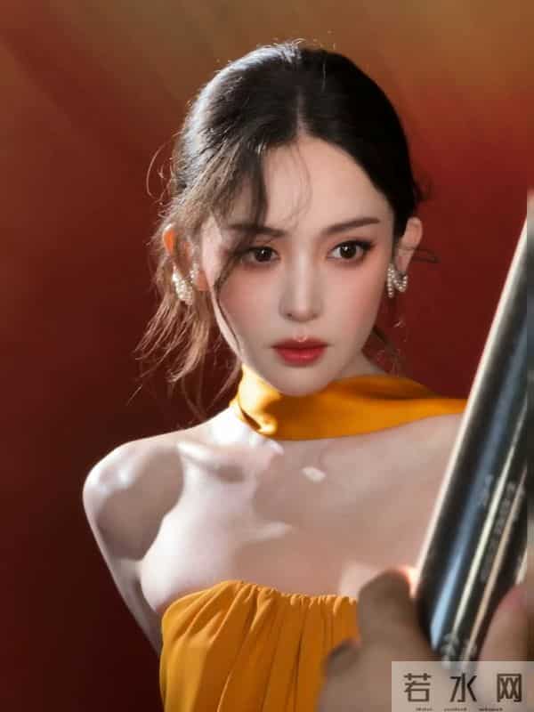 娜扎黄色抹胸长裙