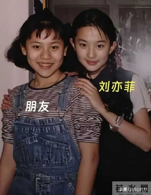 刘亦菲幼年时和朋友合影留念，她黄衣服的朋友好有气质