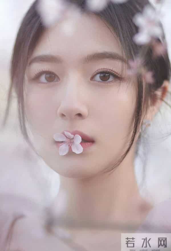 李兰迪粉色桃花下纱裙唯美