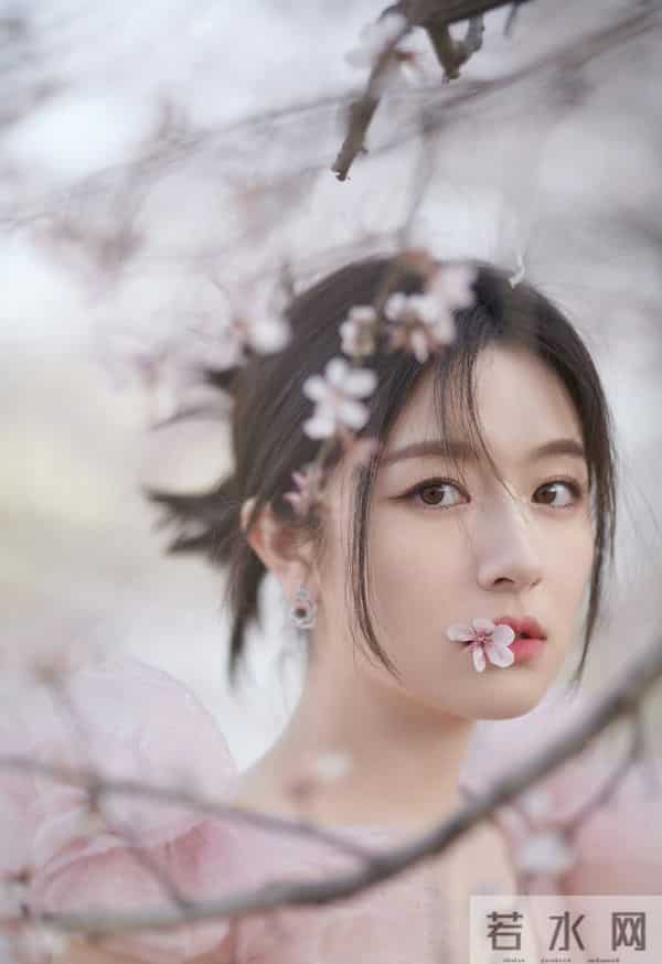 李兰迪粉色桃花下纱裙唯美