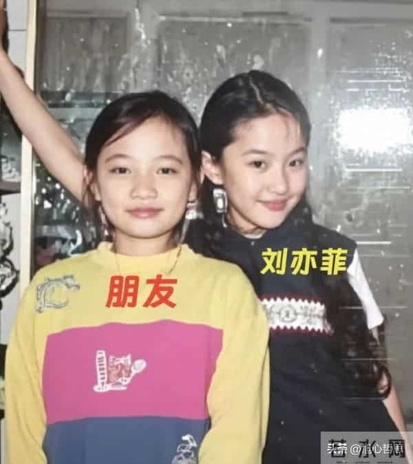 刘亦菲幼年时和朋友合影留念，她黄衣服的朋友好有气质