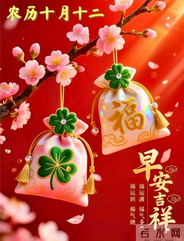 农历十月十二早安祝福，愿美好常伴万事顺遂，平安喜乐好运连连