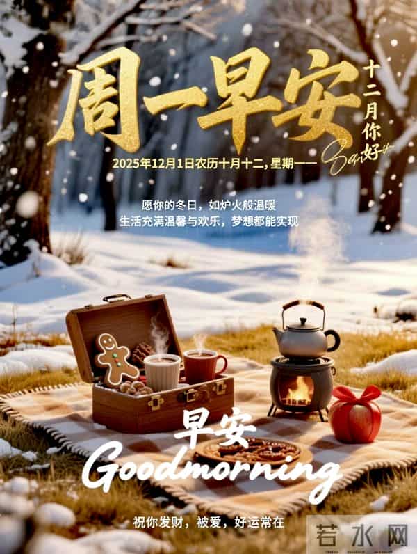 2025年12月1日周一早上好祝福语图片，最新温馨淡雅早安精美图片