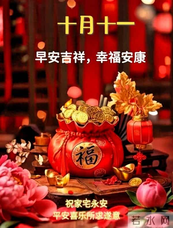 农历十月十一早安祝福，愿您福寿双全常相伴，财运双收喜连连