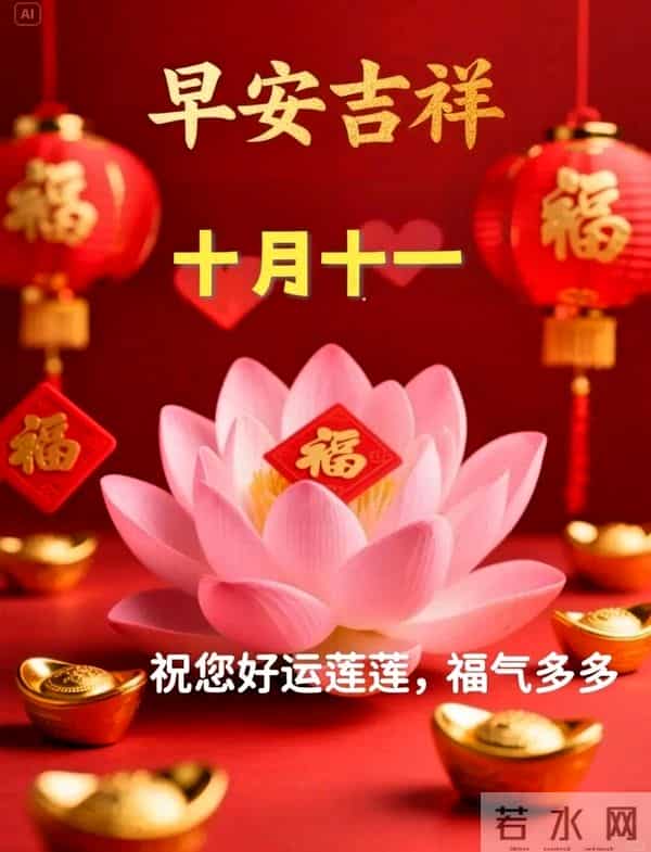 农历十月十一早安祝福，愿您福寿双全常相伴，财运双收喜连连