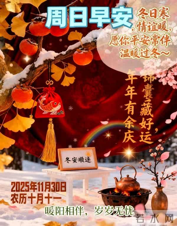 2025年11月30日周日早上好祝福语图片，最新温馨淡雅早安精美图片