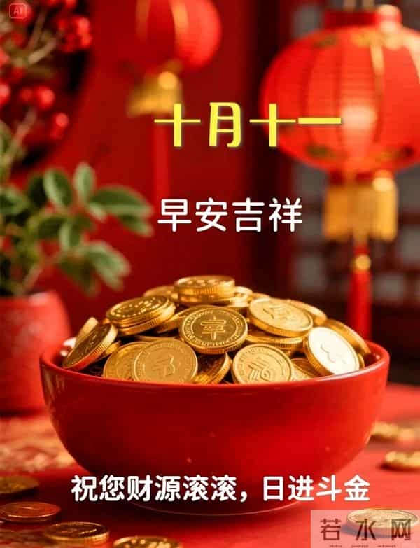 农历十月十一早安祝福，愿您福寿双全常相伴，财运双收喜连连