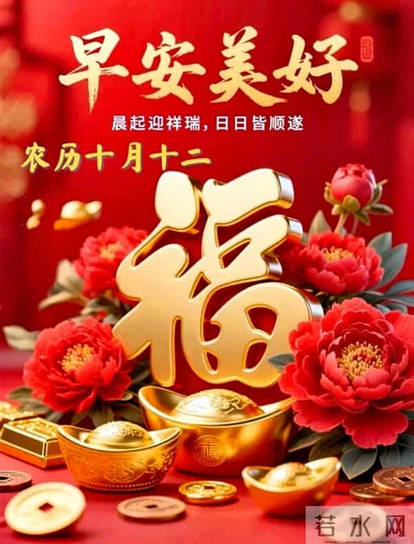 农历十月十二早安祝福，愿美好常伴万事顺遂，平安喜乐好运连连