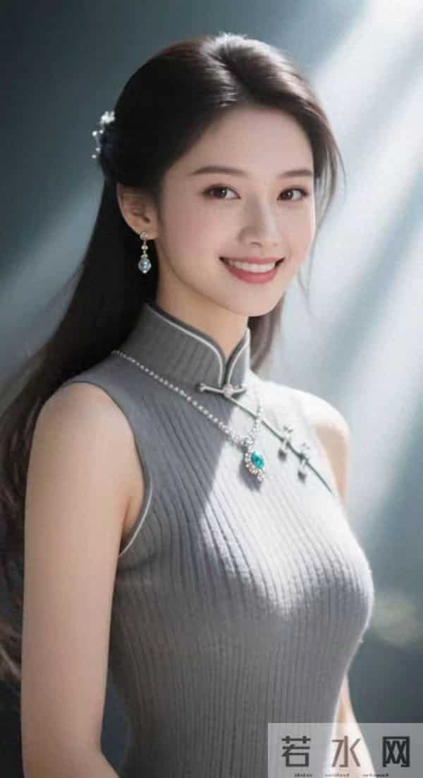 灰色无袖针织衫女孩