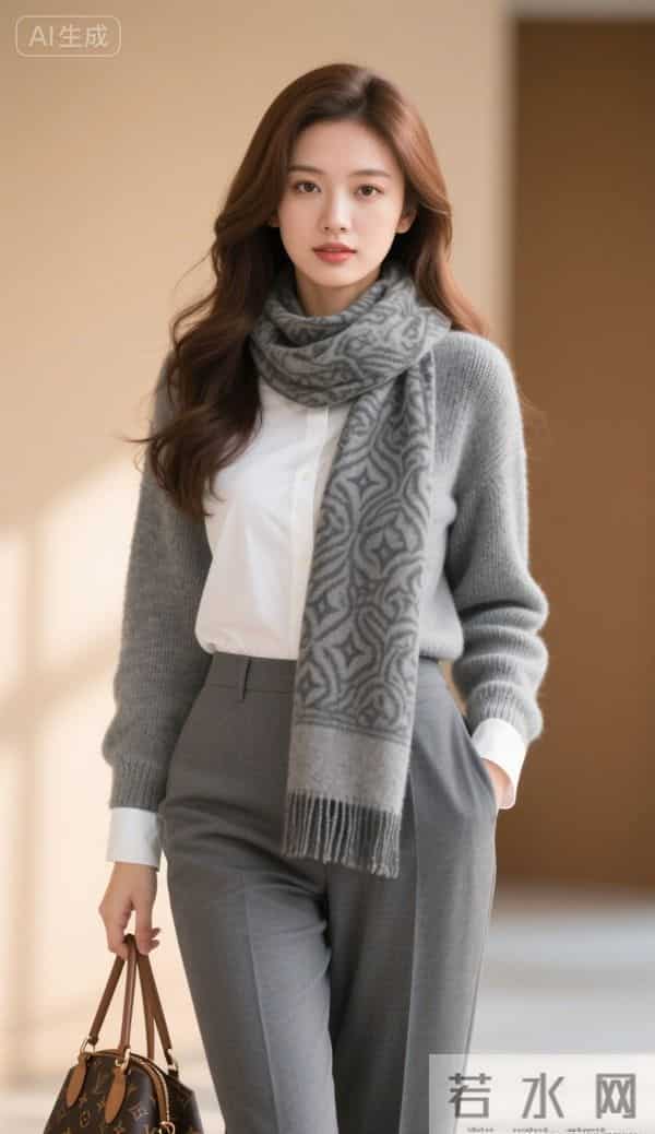 戴灰色围巾的美女