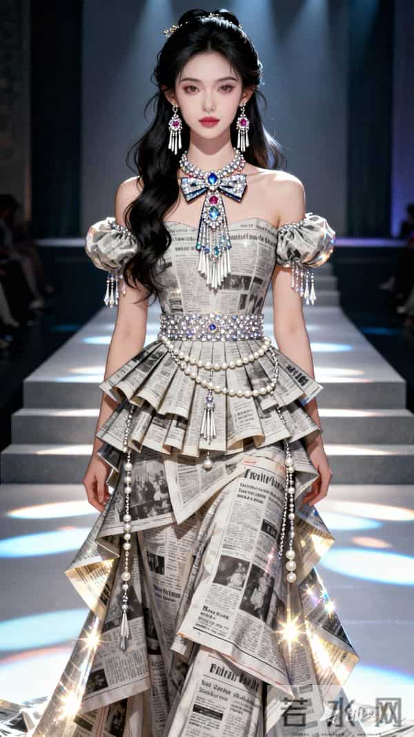 以一位古风古典及现代美女，在T台之上，倾国倾城，国色天香