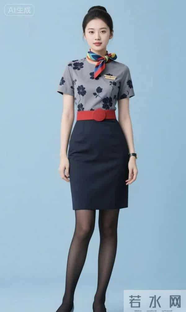 印花空姐制服 黑色丝袜 五官端正立体 太美了
