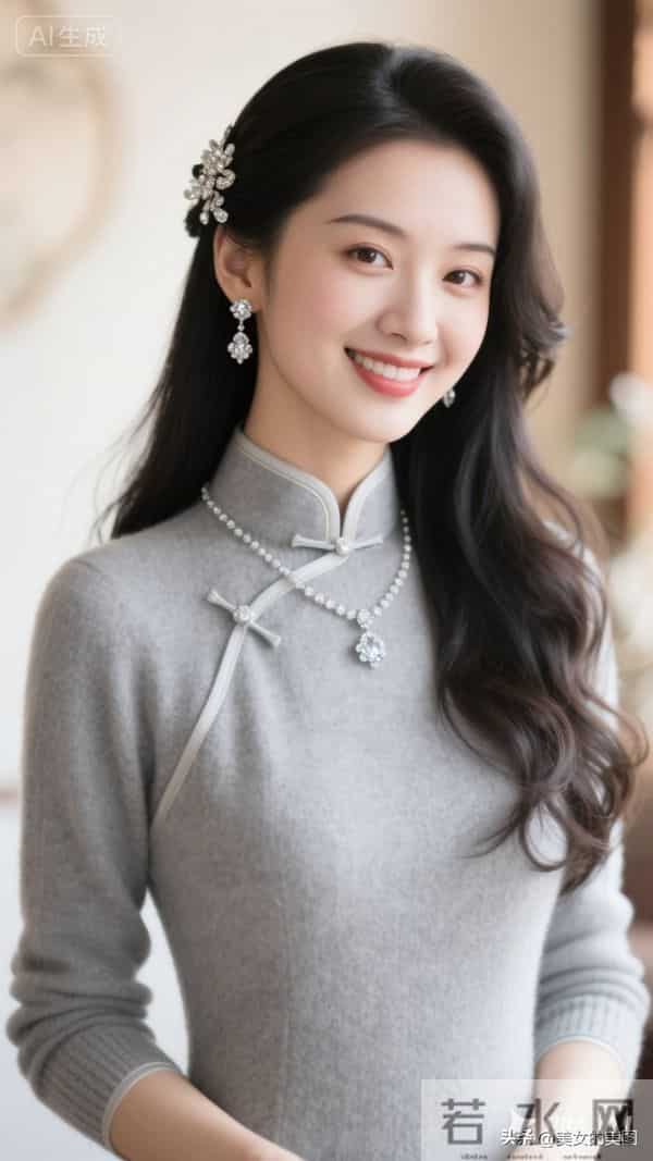 灰色毛衣旗袍东方美人08