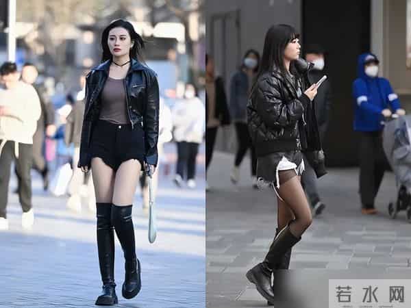 北京三里屯今冬火了一种穿法，叫“靴子裹丝袜”，洋气显腿细！