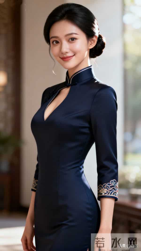 藏在藏青色里的东方风骨：这袭旗袍，才是中式美顶配