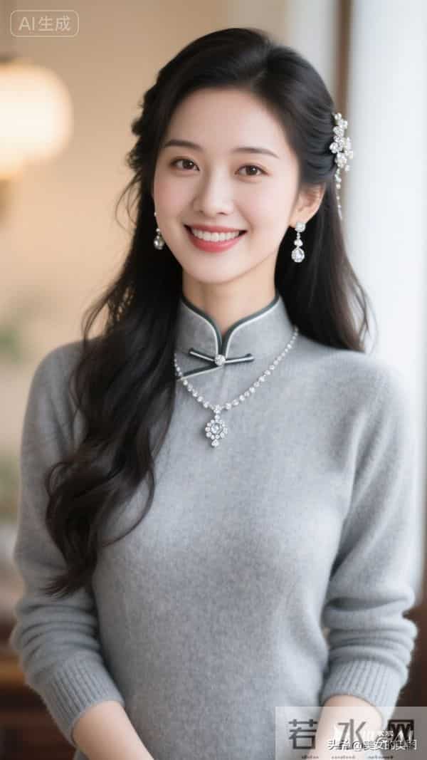 灰色毛衣旗袍东方美人08