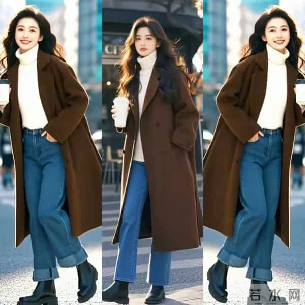 冬天穿棕色大衣就配这三种直筒裤，暖和好看不费劲，快来直接抄