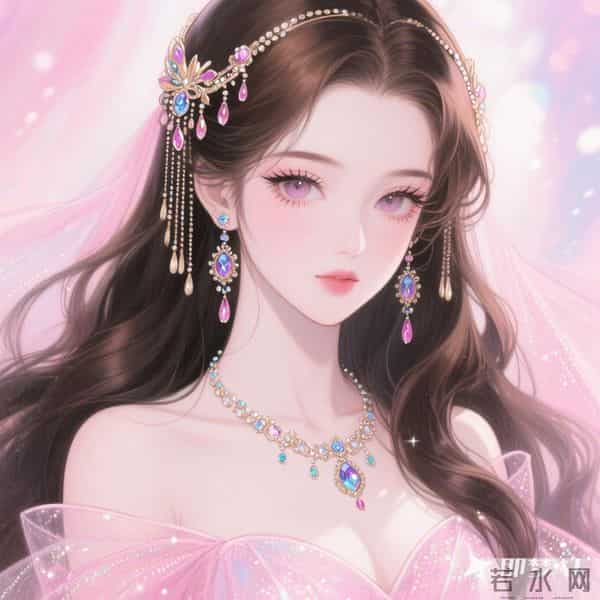 梦幻背景 一个女人 精致妆容，眼尾细长，长长的睫毛，棕黑色长卷发