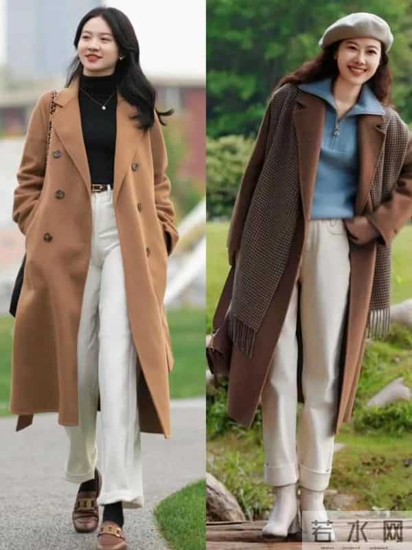 今冬流行的大衣，长款更时髦，搭配直筒裤、半身裙，干练又优雅