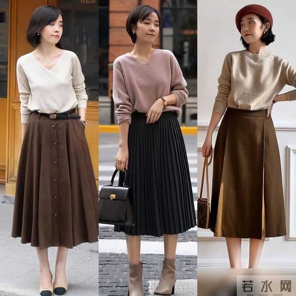 “毛衣+膝下裙”才是冬天正确的打开方式，实用好穿，适合小个子