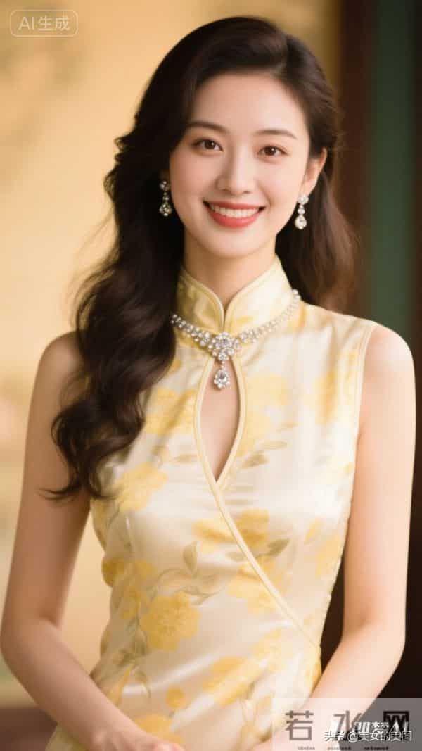 黄色印花裙旗袍东方美人07