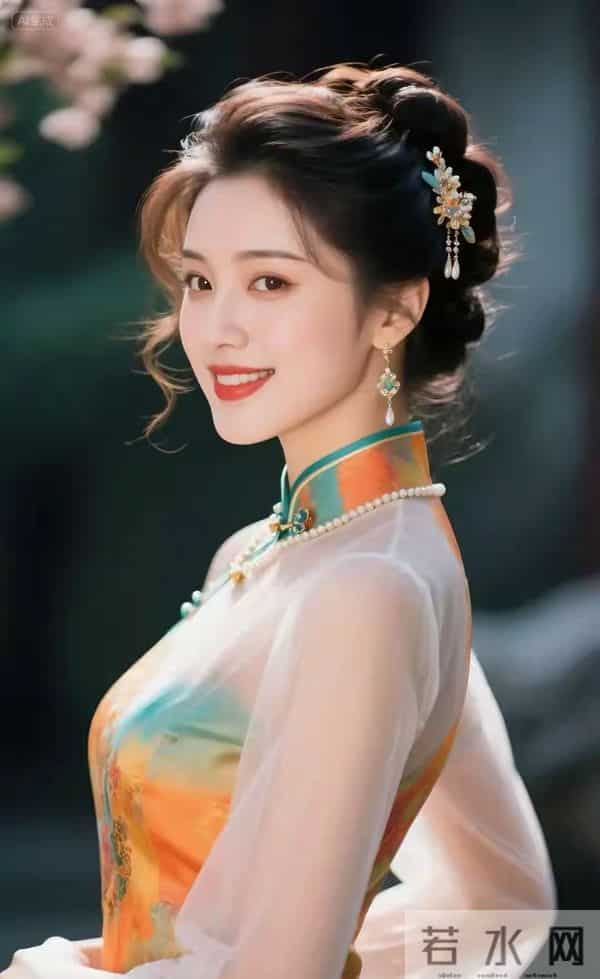 多彩的纱袖旗袍