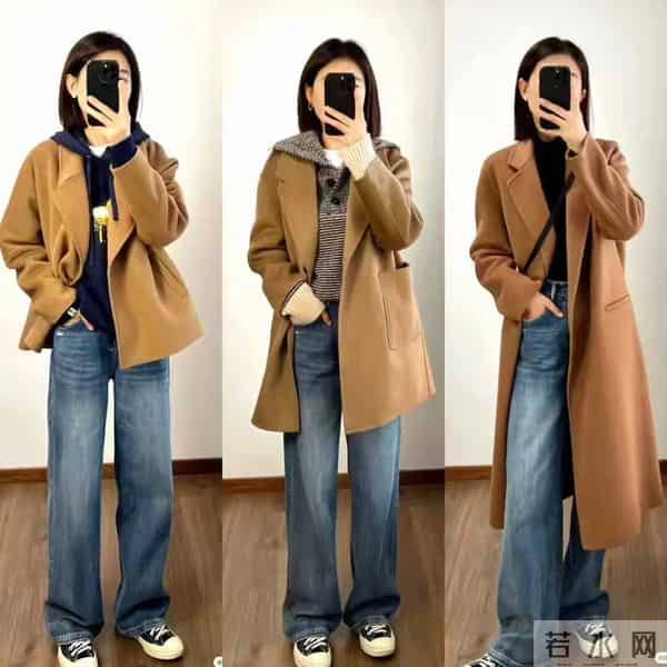 冬天穿棕色大衣就配这三种直筒裤，暖和好看不费劲，快来直接抄