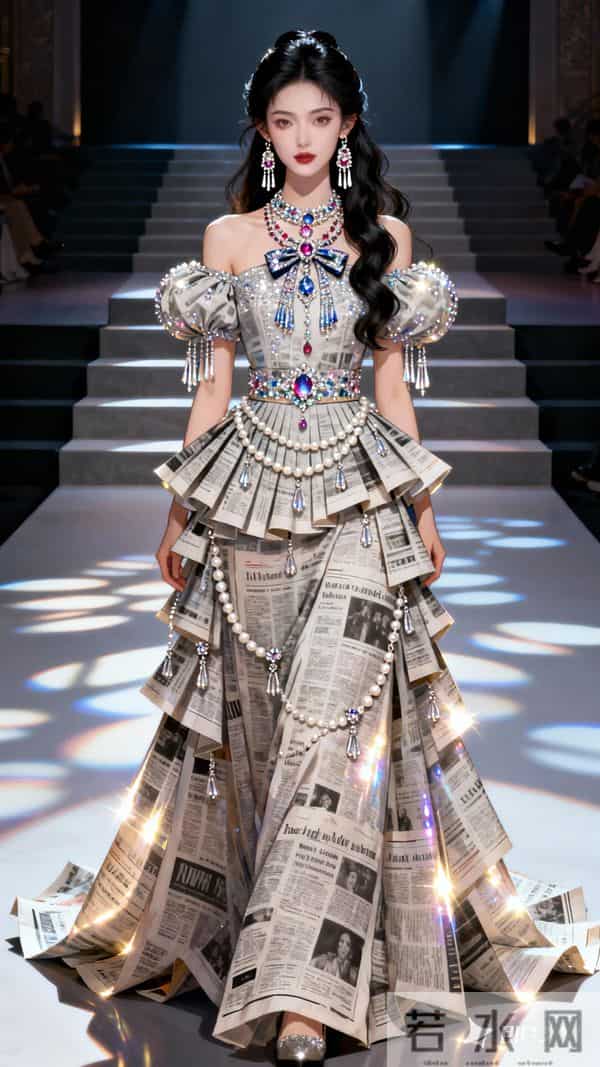 以一位古风古典及现代美女，在T台之上，倾国倾城，国色天香