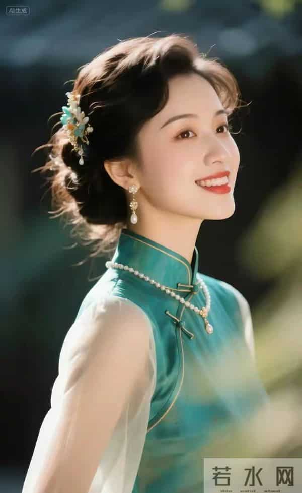 多彩的纱袖旗袍