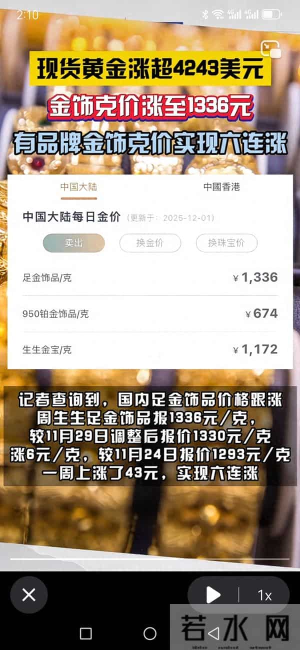 金饰克价六连涨破1300！现在买金还是等？看懂不亏