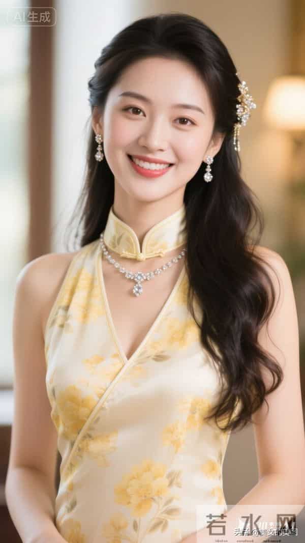 黄色印花裙旗袍东方美人07