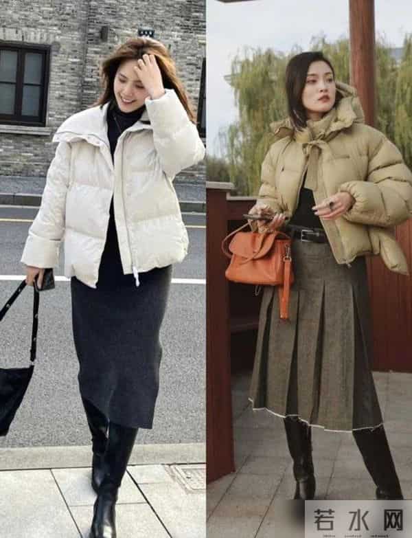 今冬火了一种穿法，“上半身羽绒服，下半身膝下裙”，时尚又暖和