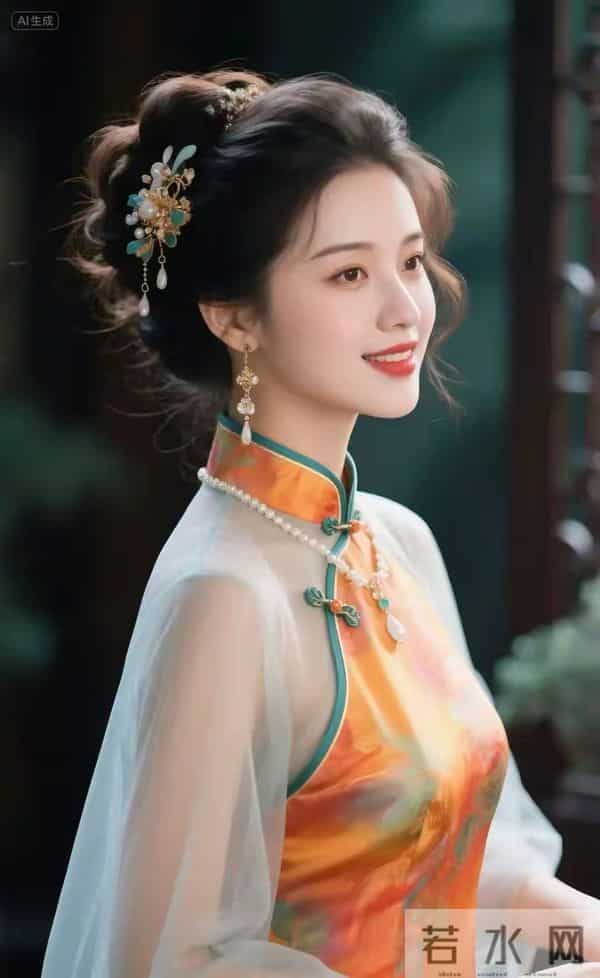 多彩的纱袖旗袍