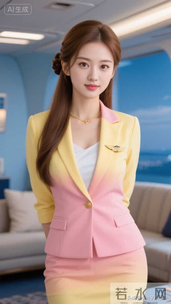 粉黄渐变制服，金饰点缀，甜飒撞色，机舱里的元气焦点