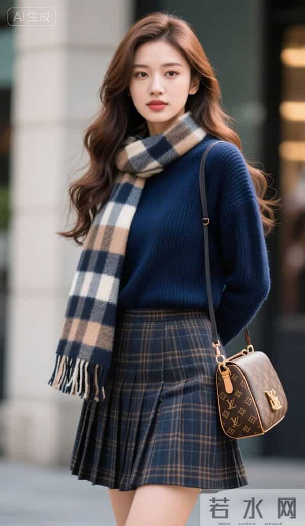 格子围巾与格子短裙