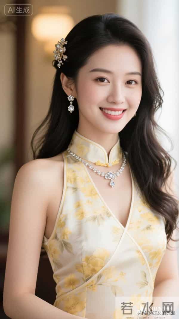 黄色印花裙旗袍东方美人07