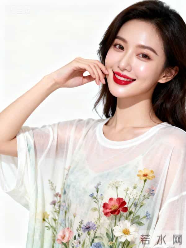 穿宽松圆领衫的美女