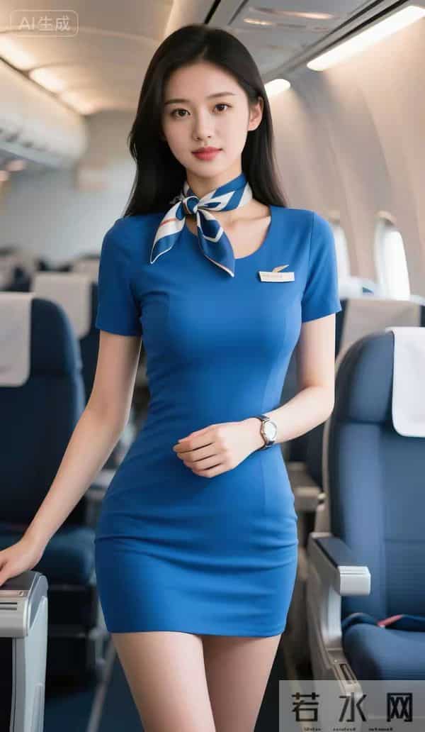 穿蓝色裙子系围巾空姐