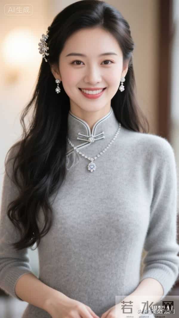 灰色毛衣旗袍东方美人08