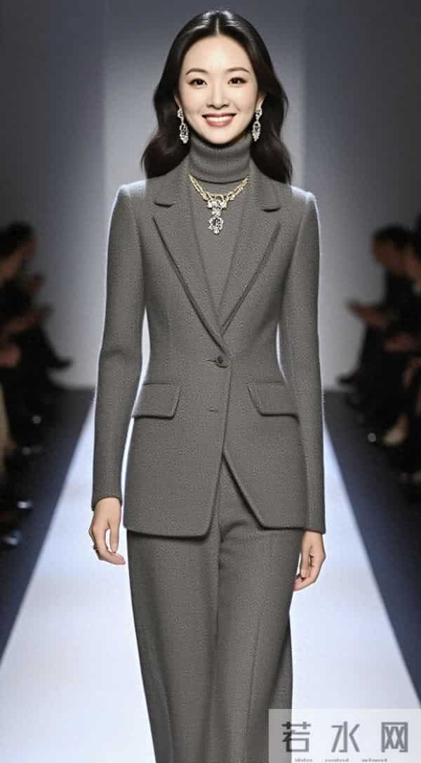 巴黎T台金奖：光影禅意里的东方国模时尚羊绒套装绝响