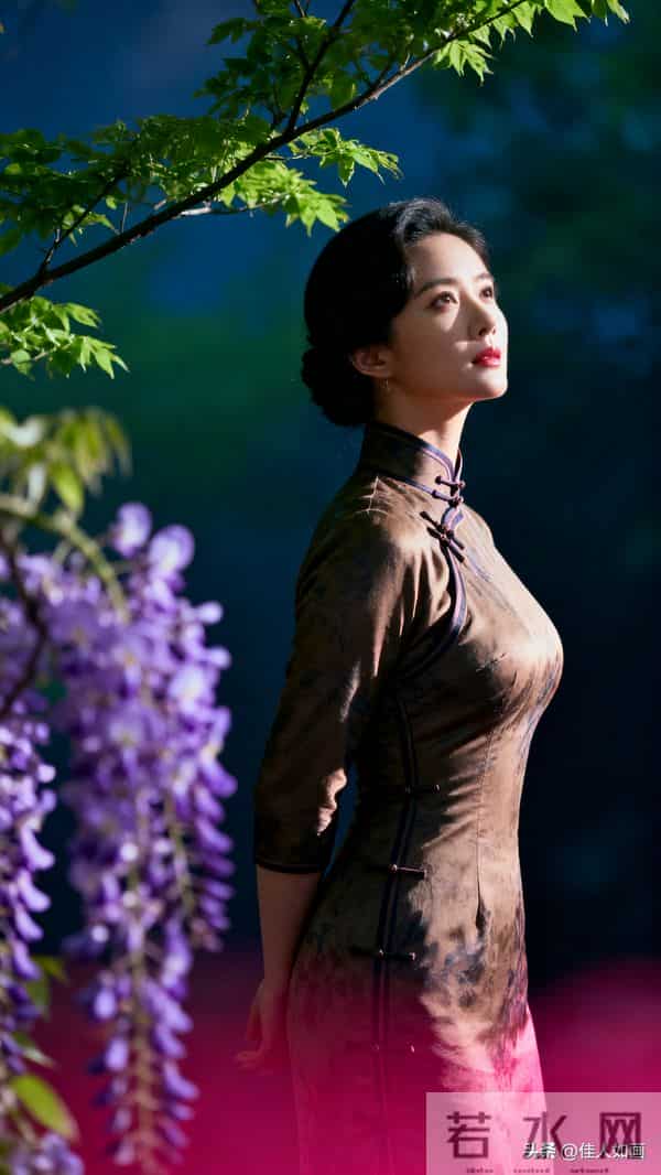 旗袍与藤花里的柔媚