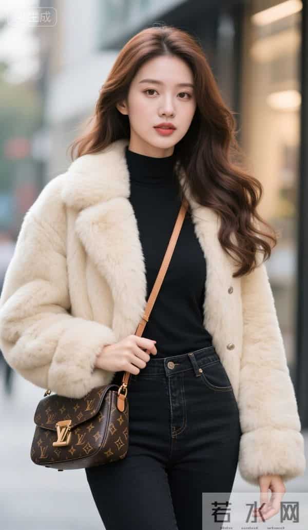 穿白色毛皮夹克的美女