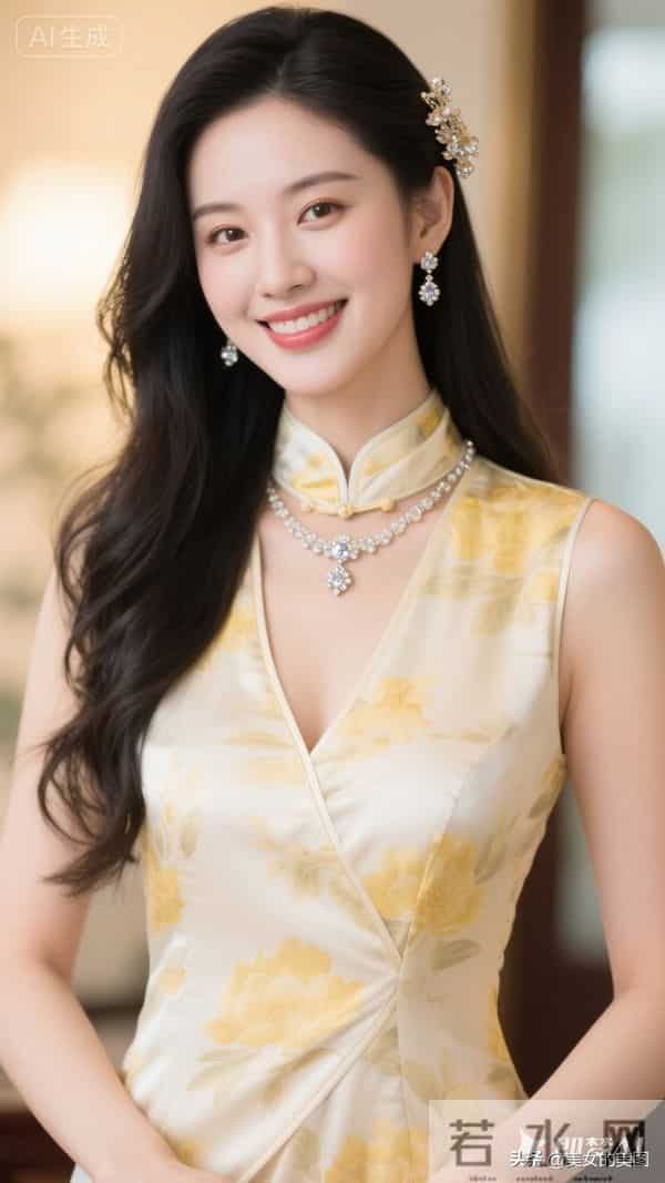 黄色印花裙旗袍东方美人07