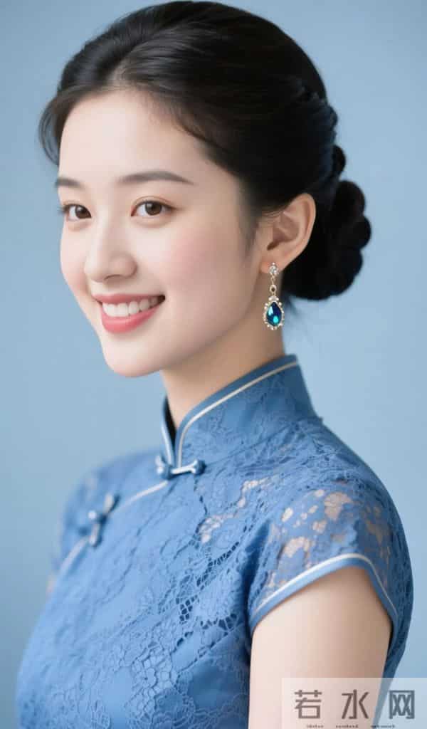 蓝色蕾丝旗袍的魅力