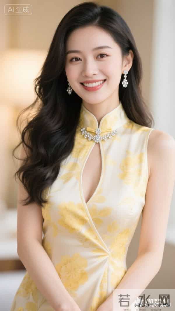 黄色印花裙旗袍东方美人07