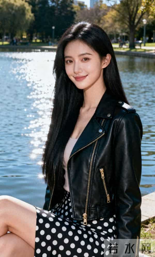 黑色皮夹克与波点裙