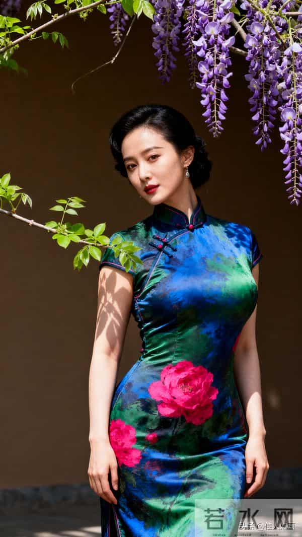 旗袍与藤花里的柔媚